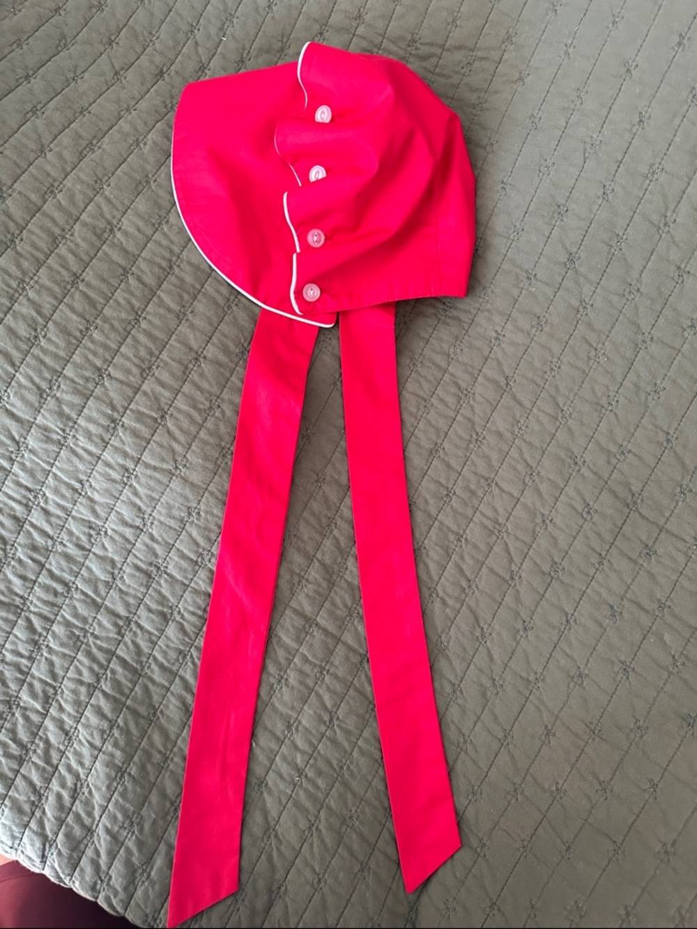 Bright Red Kids Sun Bonnet with Ties